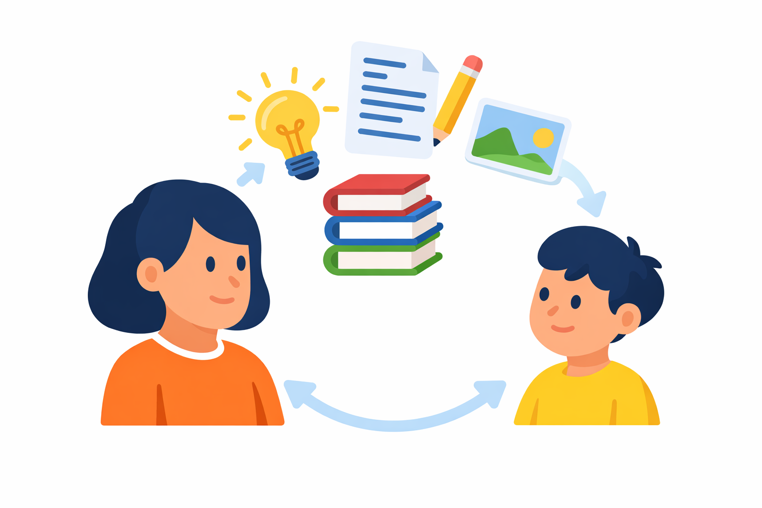 부모가 아이에게 지식을 전달하는 과정을 보여주는 학습 인포그래픽