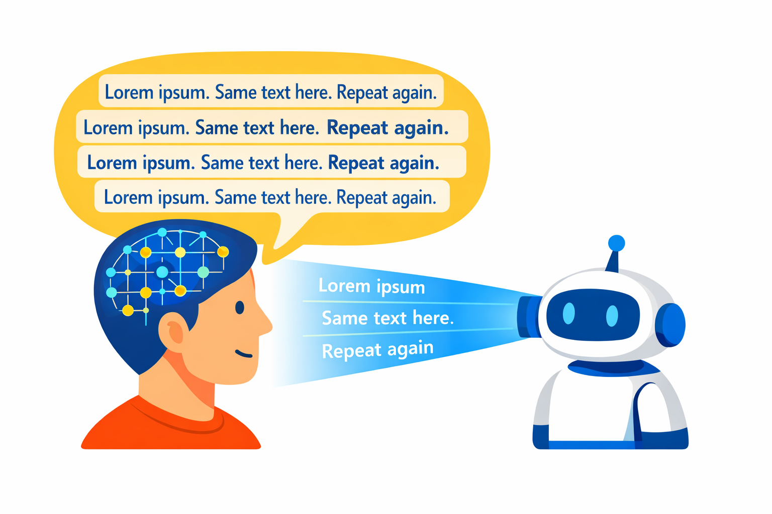 AI 언어에 의해 사고가 형성되는 인간을 표현한 미니멀 인포그래픽