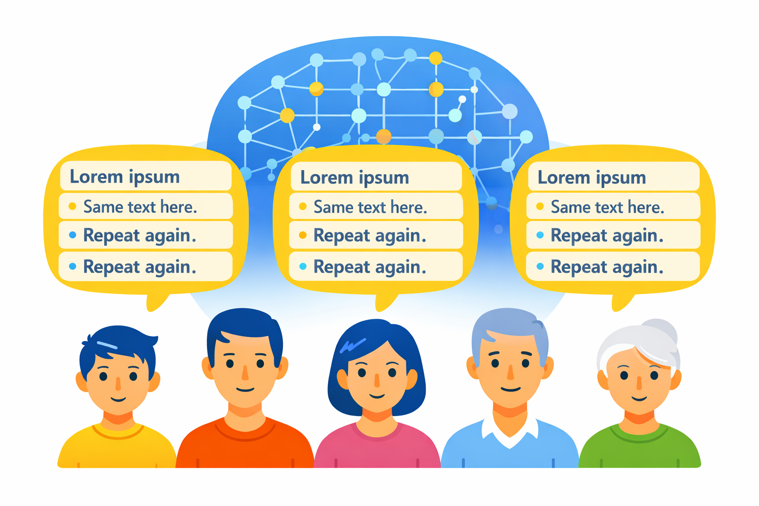AI로 인해 동일한 사고와 표현을 하는 사람들을 표현한 이미지